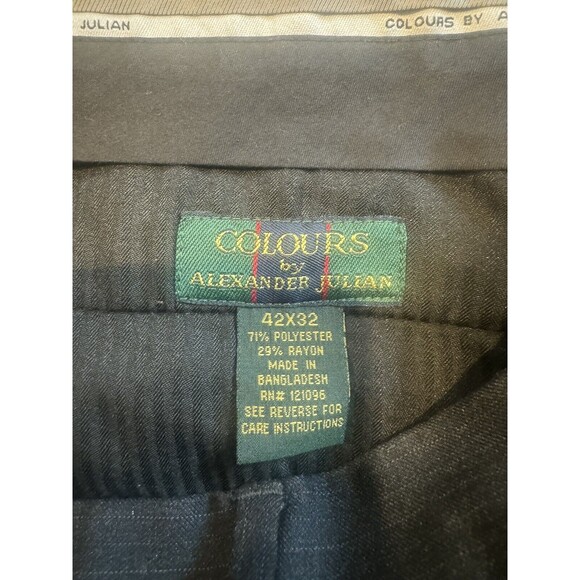 Colours By Alexander Julian Mens Dress Pants Size 42x32 Black Pin Stripe Cuffed - Picture 2 of 9